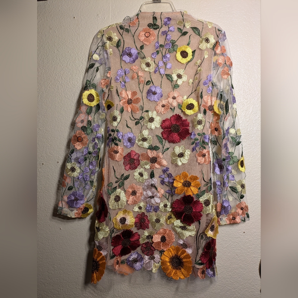 Lena Vie Boutique Floral Embroidered Sheer Dress Size Small - Picture 2 of 12
